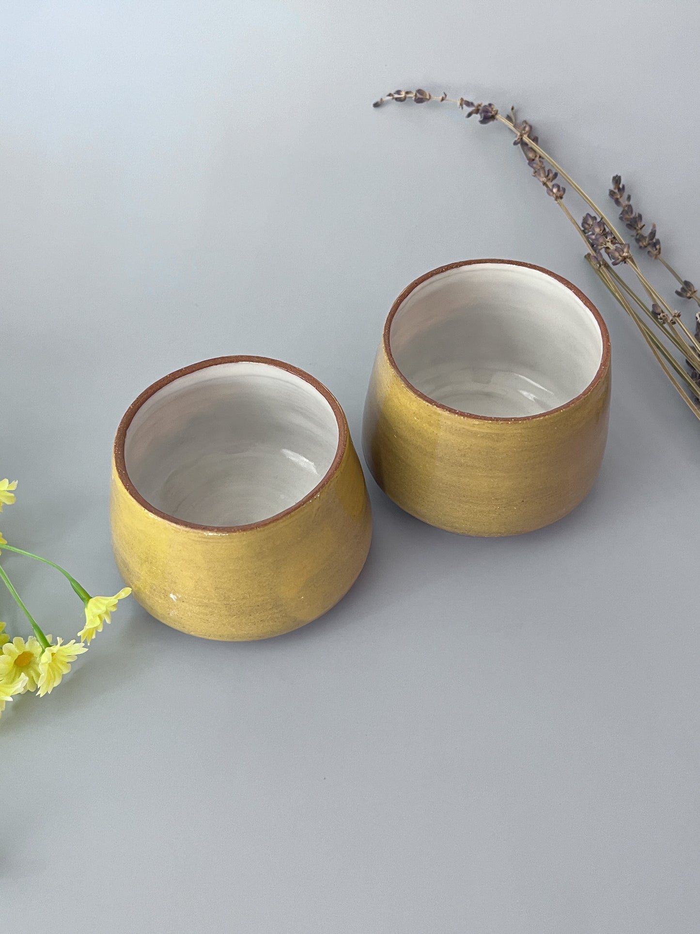 Tea Cups -  Yellow/White - Set of 2